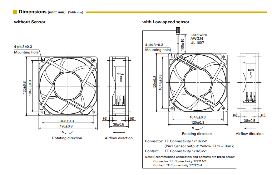 山洋ACDC轴流风扇 9AD1201H12 产品尺寸图： 