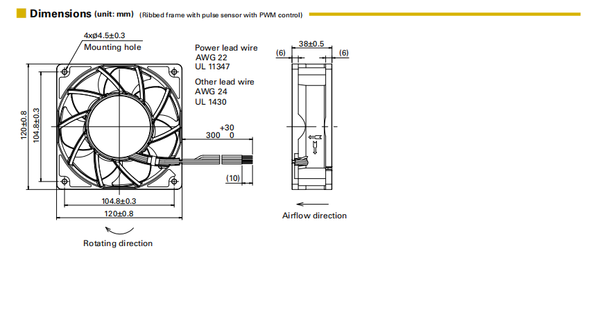 山洋ACDC轴流风扇 9ADA1201G1002 产品尺寸图： 