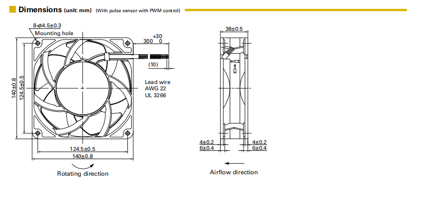 山洋长寿命轴流风扇 9LG1412P1A001 产品尺寸图： 
