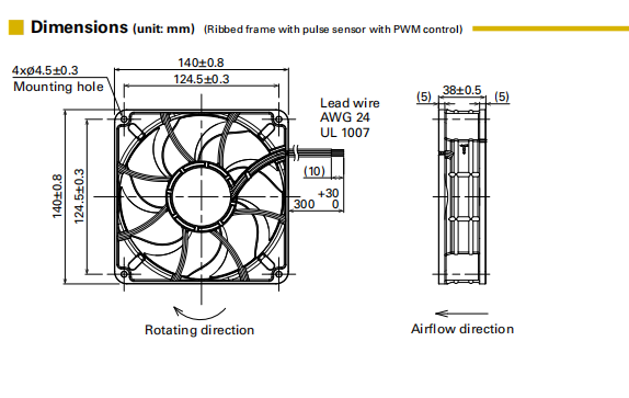 山洋轴流风扇9RA1412P1G001 产品尺寸图: