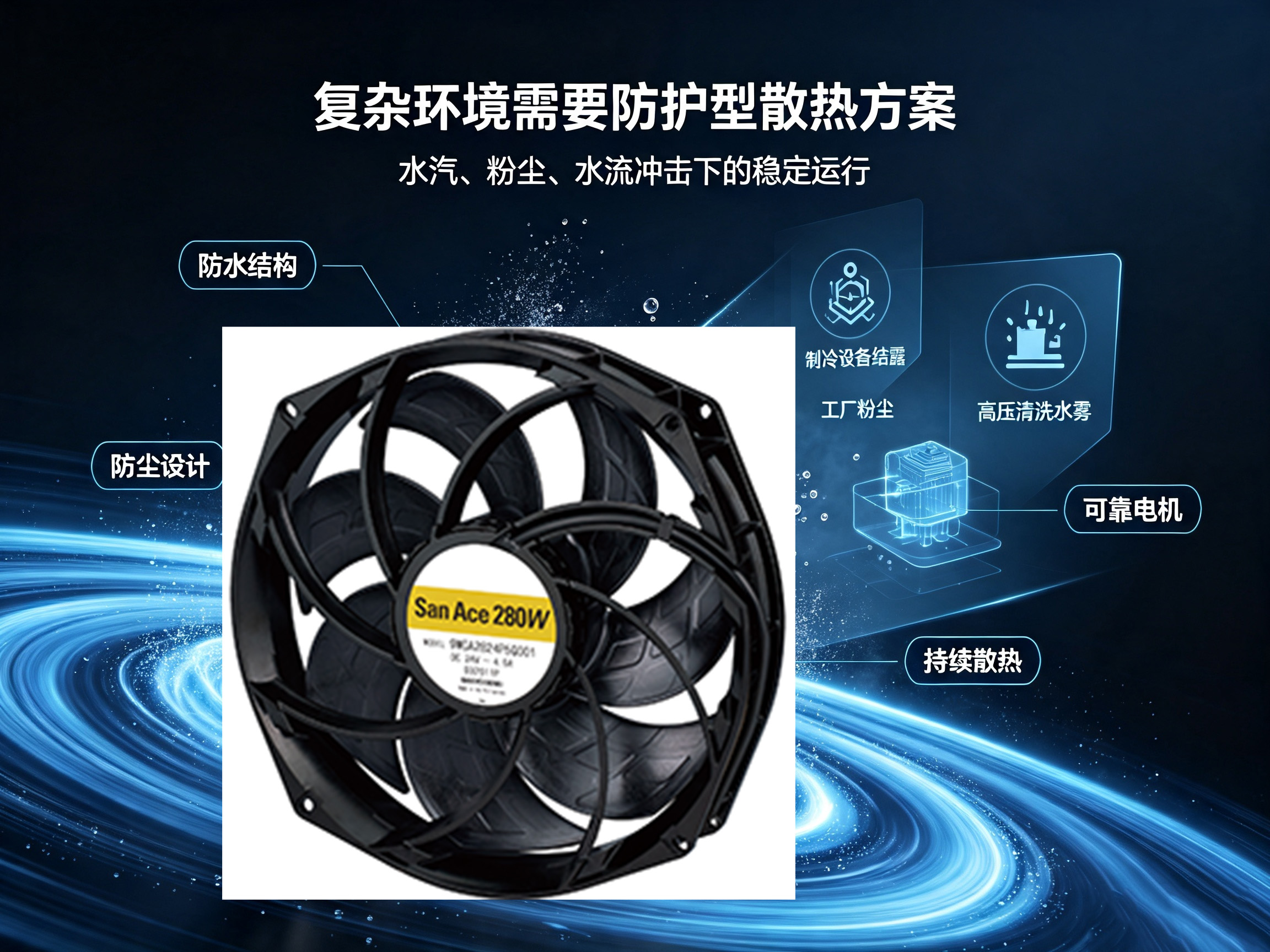 新品|山洋San Ace 280W防水散热风扇发布：IP56防护等级满足恶劣环境工业设备散热需求02